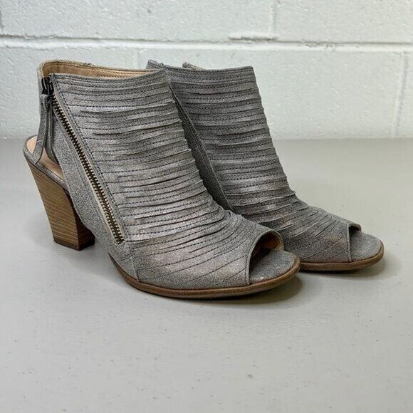 Paul Green Cayanne Peep Toe High Heel Booties Smoke Brush Metallic Sz6.5 boot - Picture 3 of 7